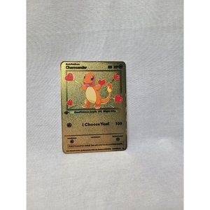 Charmander I Choose You Love Heart Valentine Gold Metal Card- Brand new